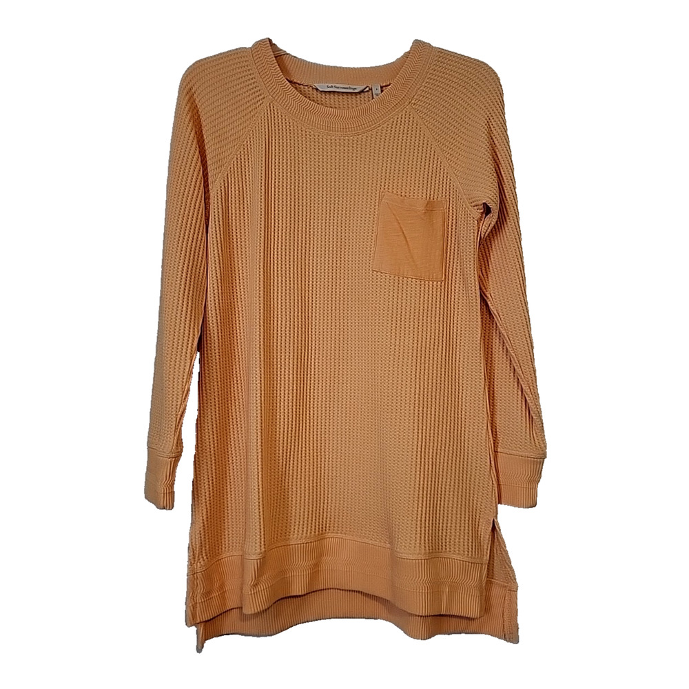 Soft Surroundings Womens Orange Waffle Weave Tunic Long Sleeve SM Front Pocket